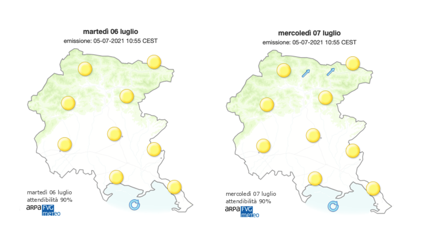 Immagine per Sole e venti di brezza sul Goriziano, attese temperature fino a 34 gradi